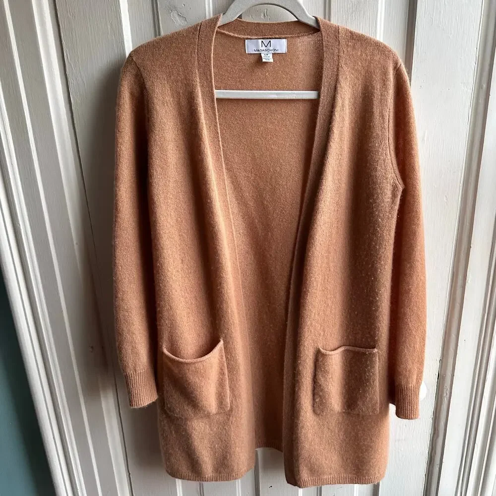Magaschoni Open Front Cardigan Sweater Camel Tan Women’s Size Small